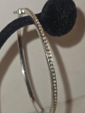Vintage KC Jewelry Sterling Silver Pave CZ Hinged Bangle Bracelet 925